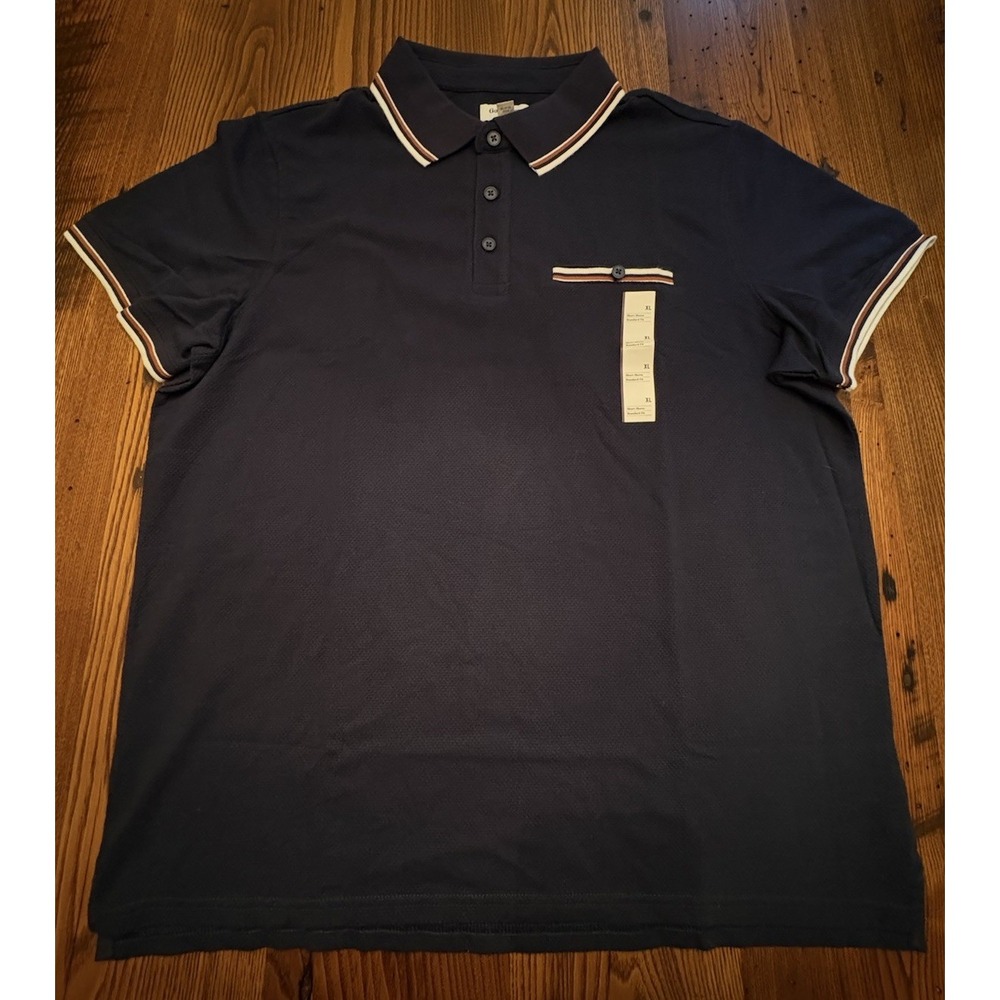Goodfellow Men's Navy Polo Shirt  Standard Fit Short Sleeve Contrast Trim XL NWT
